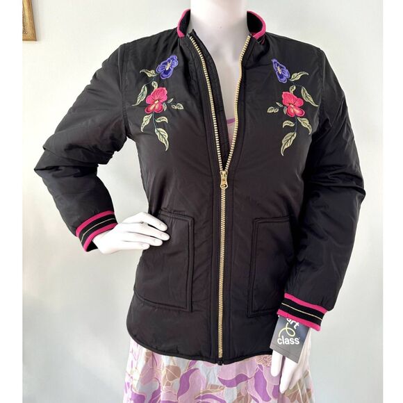 Art Class Floral Butterfly Embroidered Bomber Jacket size Girls 10/12 Large - Picture 1 of 10